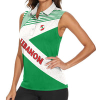 Lebanon Flag Shield Women Sleeveless Polo Shirt with Cedar Emblem and National Colors