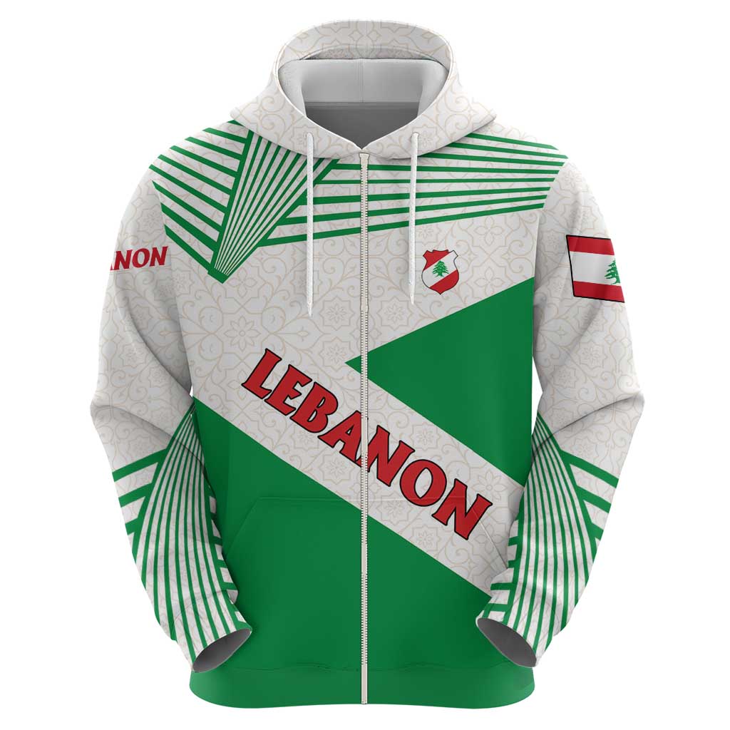 Lebanon Flag Shield Zip Hoodie with Cedar Emblem and National Colors