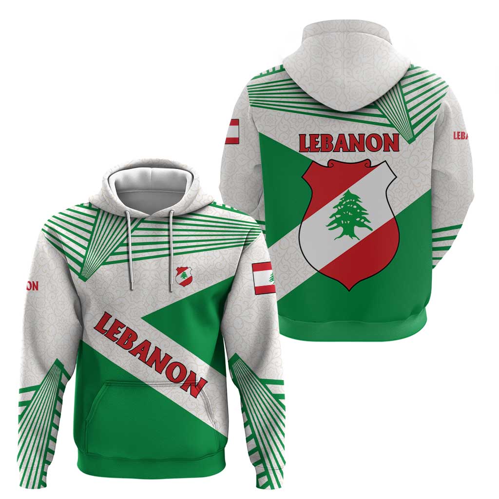 Lebanon Flag Shield Zip Hoodie with Cedar Emblem and National Colors