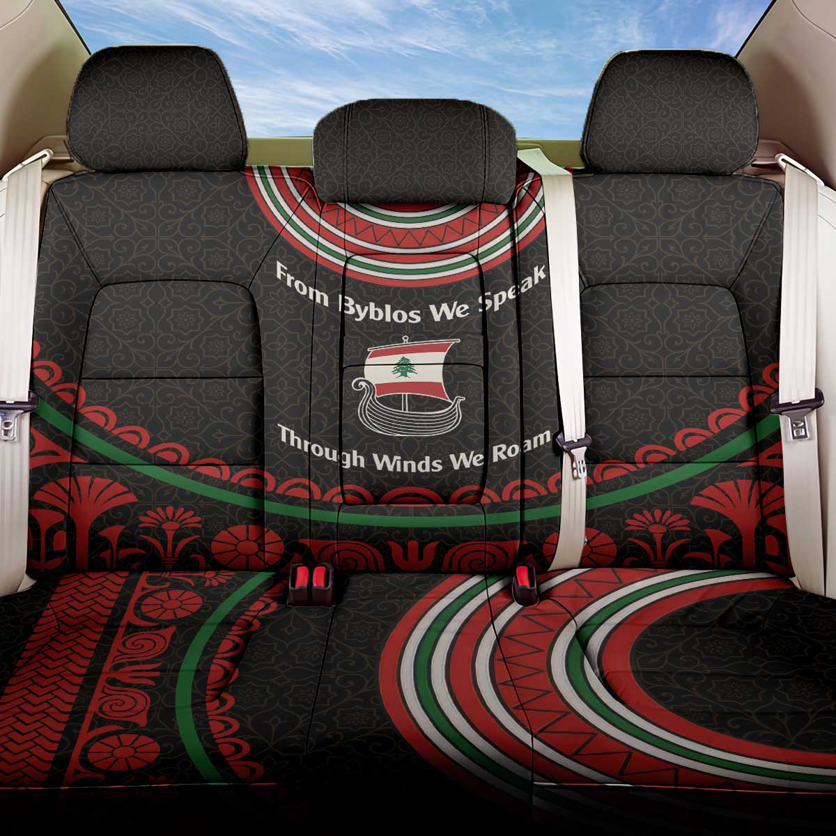 Lebanon Phoenician Ship Back Car Seat Cover with Byblos Heritage and Cedar Sail Design