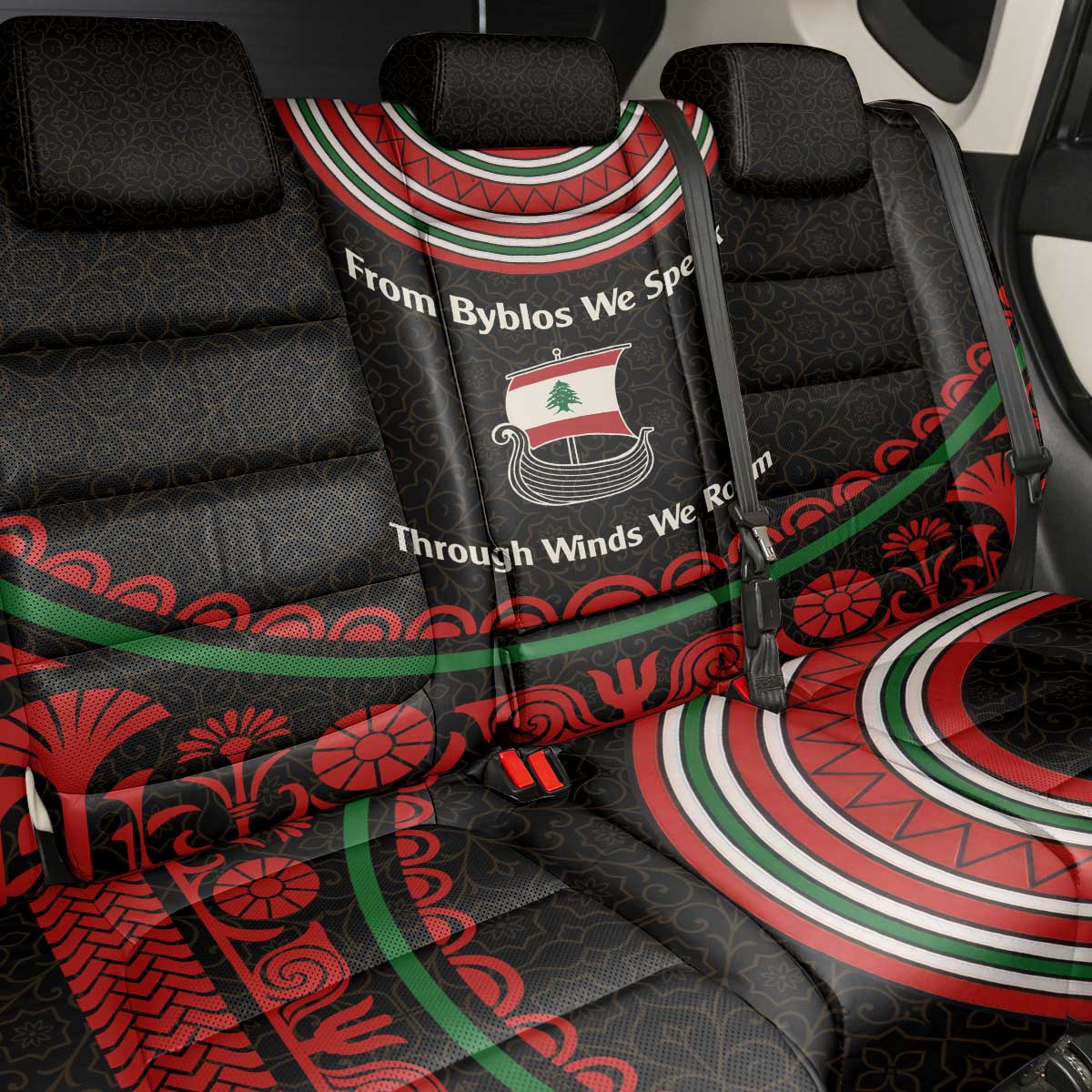 Lebanon Phoenician Ship Back Car Seat Cover with Byblos Heritage and Cedar Sail Design