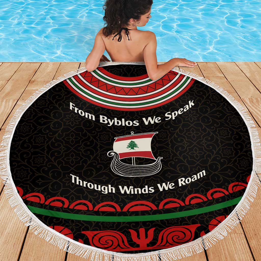 Lebanon Phoenician Ship Beach Blanket with Byblos Heritage and Cedar Sail Design