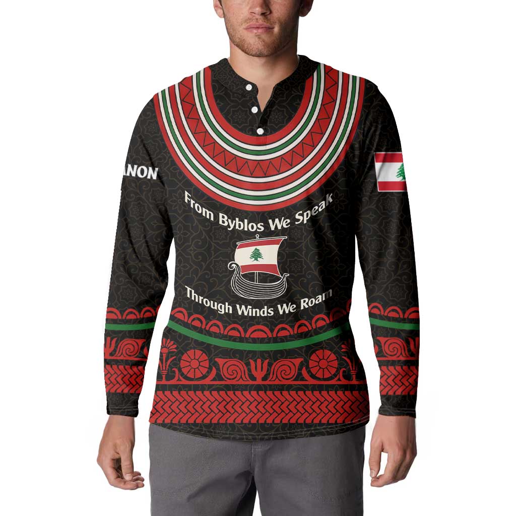 Lebanon Phoenician Ship Button Sweatshirt with Byblos Heritage and Cedar Sail Design