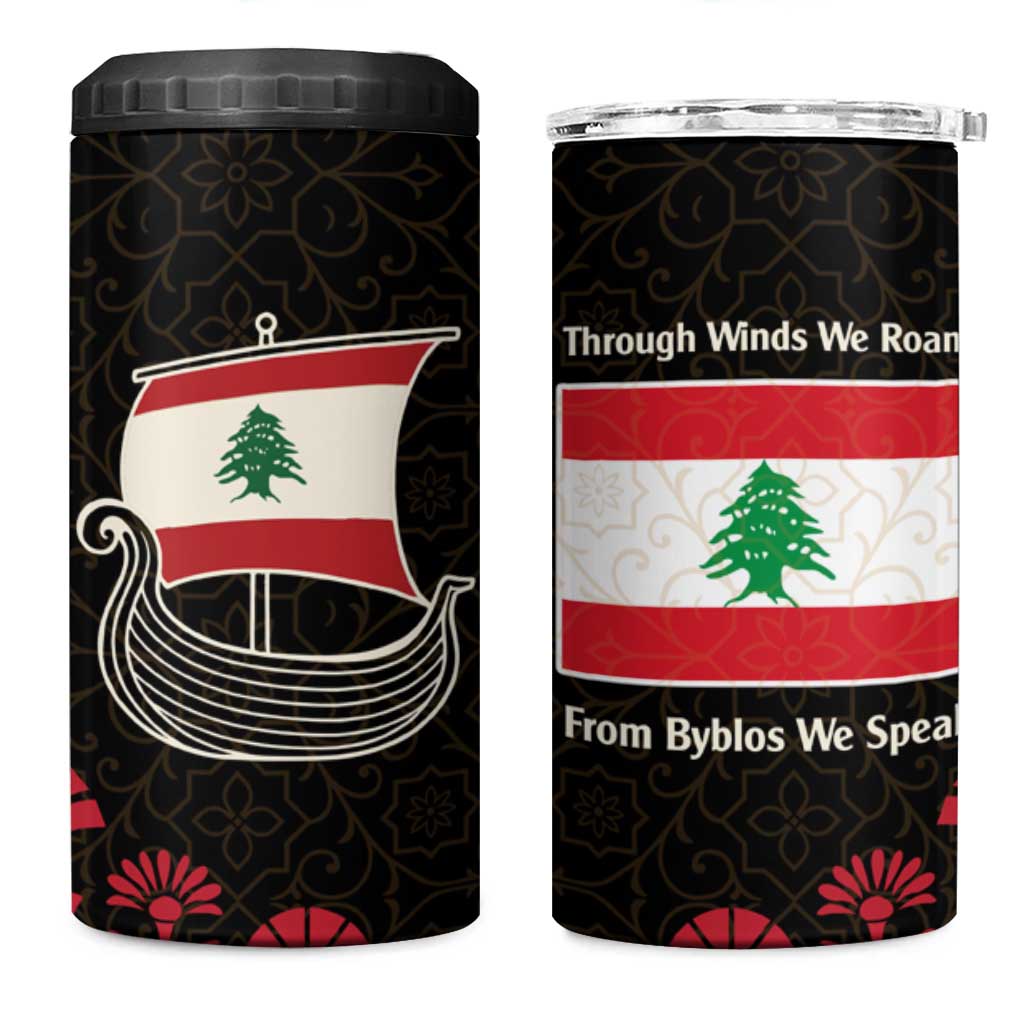 Lebanon Phoenician Ship 4 in 1 Can Cooler Tumbler with Byblos Heritage and Cedar Sail Design