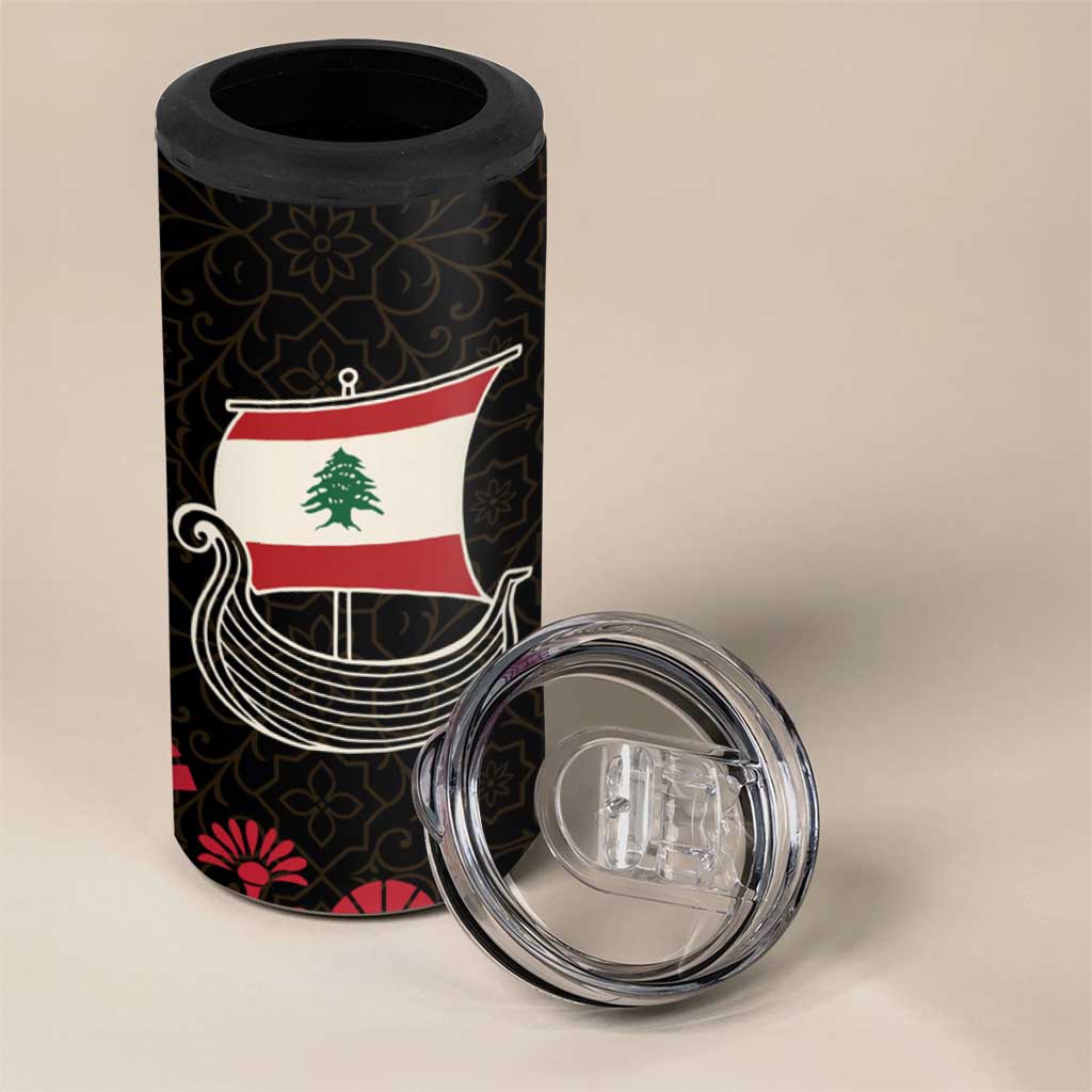 Lebanon Phoenician Ship 4 in 1 Can Cooler Tumbler with Byblos Heritage and Cedar Sail Design