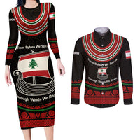 Lebanon Phoenician Ship Couples Matching Long Sleeve Bodycon Dress and Long Sleeve Button Shirt with Byblos Heritage and Cedar Sail Design