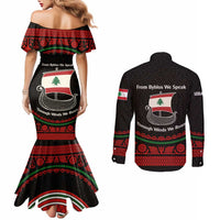 Lebanon Phoenician Ship Couples Matching Mermaid Dress and Long Sleeve Button Shirt with Byblos Heritage and Cedar Sail Design