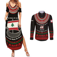 Lebanon Phoenician Ship Couples Matching Summer Maxi Dress and Long Sleeve Button Shirt with Byblos Heritage and Cedar Sail Design