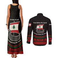 Lebanon Phoenician Ship Couples Matching Tank Maxi Dress and Long Sleeve Button Shirt with Byblos Heritage and Cedar Sail Design