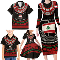 Lebanon Phoenician Ship Family Matching Long Sleeve Bodycon Dress and Hawaiian Shirt with Byblos Heritage and Cedar Sail Design