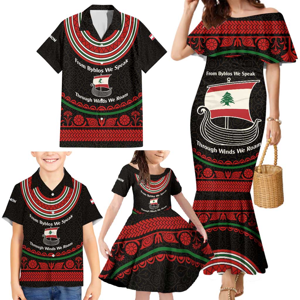 Lebanon Phoenician Ship Family Matching Mermaid Dress and Hawaiian Shirt with Byblos Heritage and Cedar Sail Design