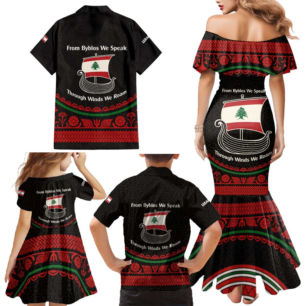 Lebanon Phoenician Ship Family Matching Mermaid Dress and Hawaiian Shirt with Byblos Heritage and Cedar Sail Design