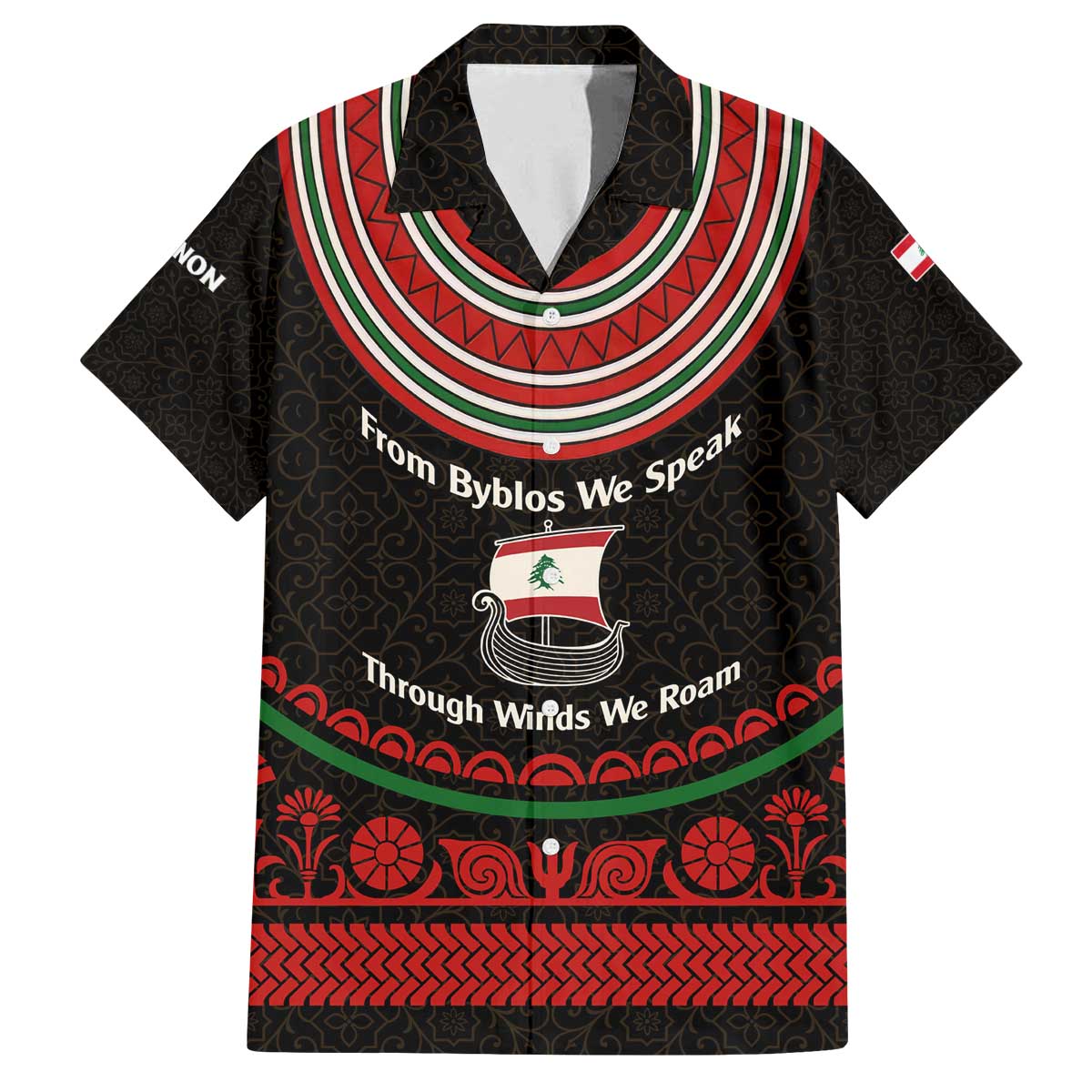 Lebanon Phoenician Ship Family Matching Off The Shoulder Long Sleeve Dress and Hawaiian Shirt with Byblos Heritage and Cedar Sail Design