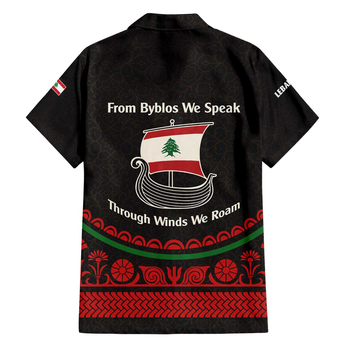 Lebanon Phoenician Ship Family Matching Off The Shoulder Long Sleeve Dress and Hawaiian Shirt with Byblos Heritage and Cedar Sail Design