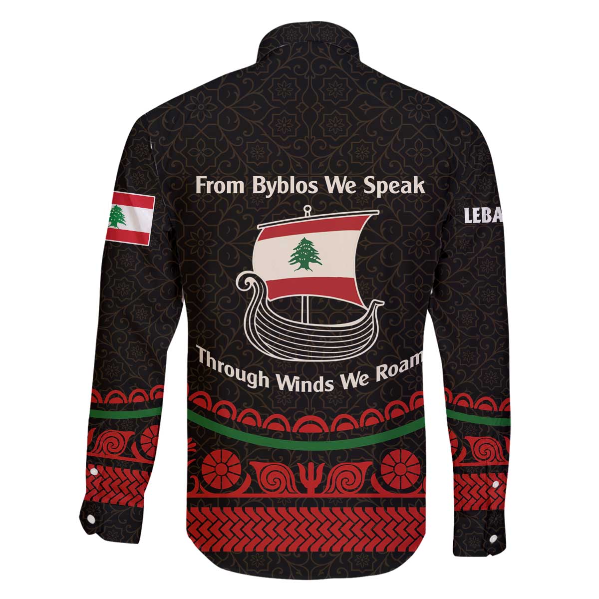 Lebanon Phoenician Ship Family Matching Off The Shoulder Long Sleeve Dress and Hawaiian Shirt with Byblos Heritage and Cedar Sail Design