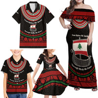 Lebanon Phoenician Ship Family Matching Off Shoulder Maxi Dress and Hawaiian Shirt with Byblos Heritage and Cedar Sail Design