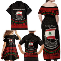 Lebanon Phoenician Ship Family Matching Off Shoulder Maxi Dress and Hawaiian Shirt with Byblos Heritage and Cedar Sail Design