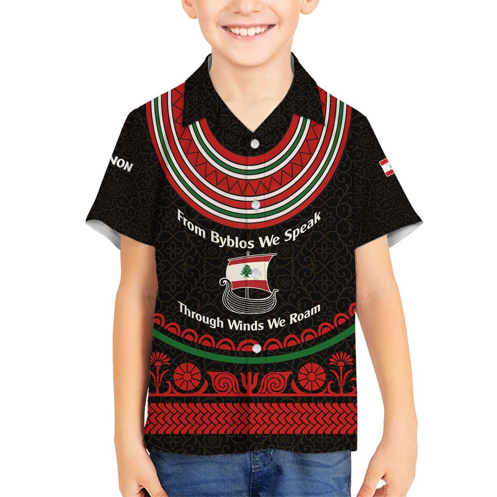 Lebanon Phoenician Ship Family Matching Off Shoulder Short Dress and Hawaiian Shirt with Byblos Heritage and Cedar Sail Design