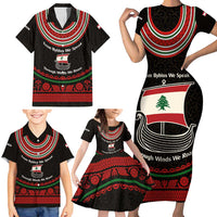 Lebanon Phoenician Ship Family Matching Short Sleeve Bodycon Dress and Hawaiian Shirt with Byblos Heritage and Cedar Sail Design