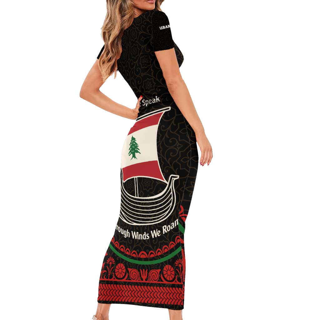 Lebanon Phoenician Ship Family Matching Short Sleeve Bodycon Dress and Hawaiian Shirt with Byblos Heritage and Cedar Sail Design