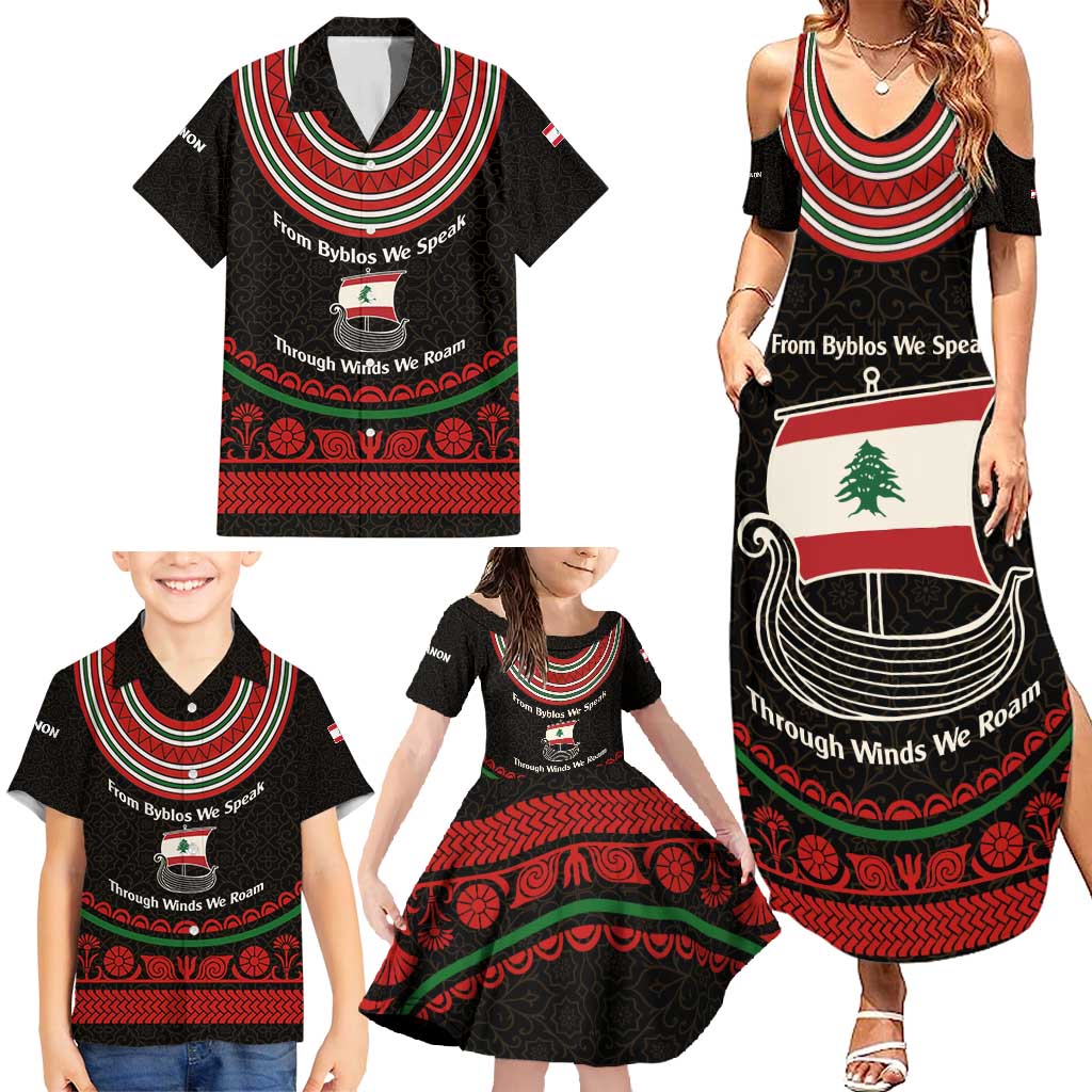 Lebanon Phoenician Ship Family Matching Summer Maxi Dress and Hawaiian Shirt with Byblos Heritage and Cedar Sail Design