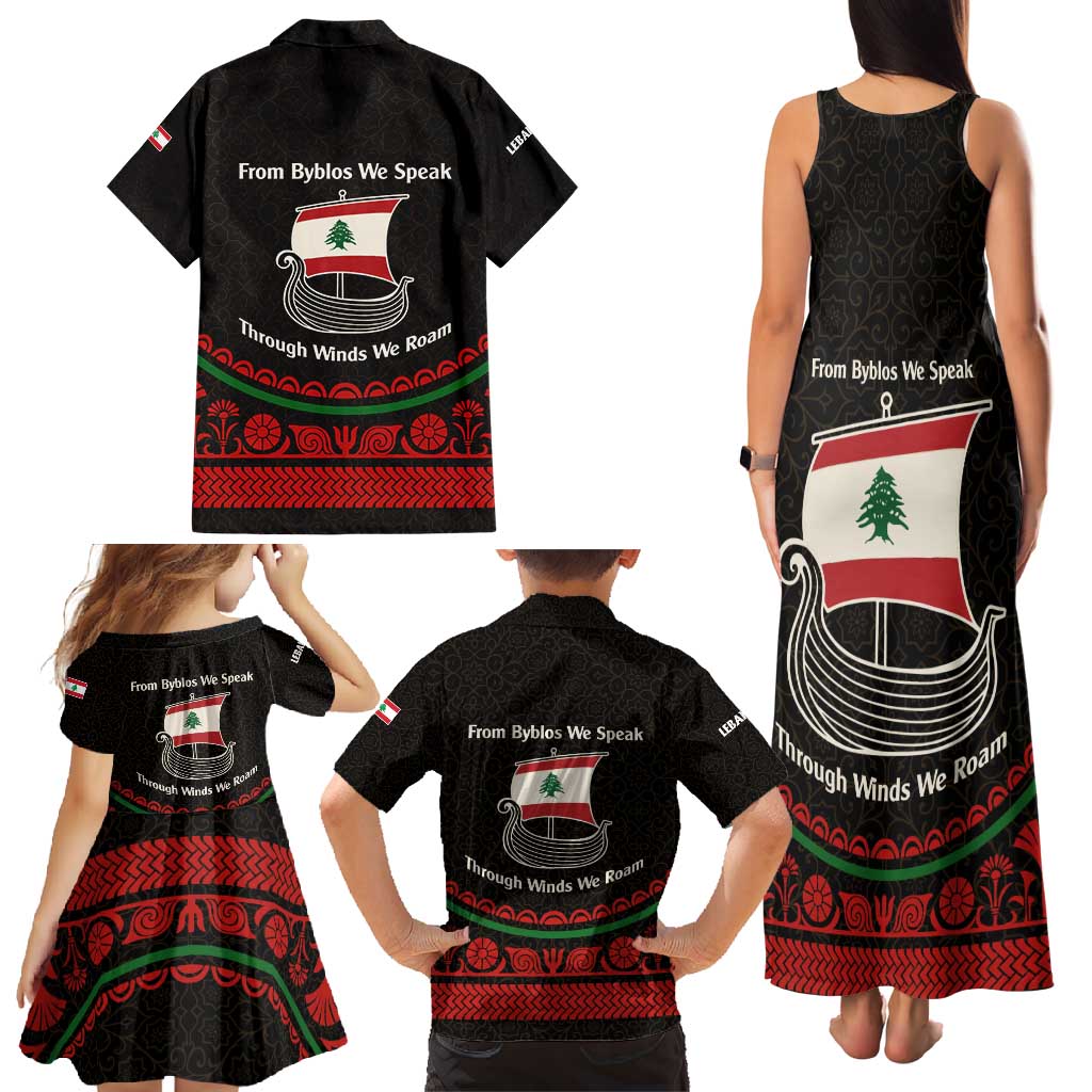 Lebanon Phoenician Ship Family Matching Tank Maxi Dress and Hawaiian Shirt with Byblos Heritage and Cedar Sail Design