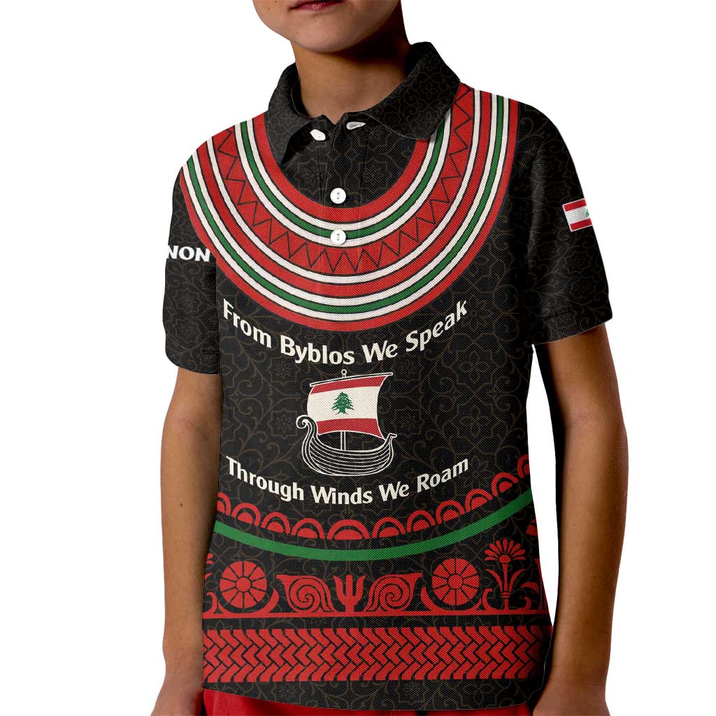 Lebanon Phoenician Ship Kid Polo Shirt with Byblos Heritage and Cedar Sail Design