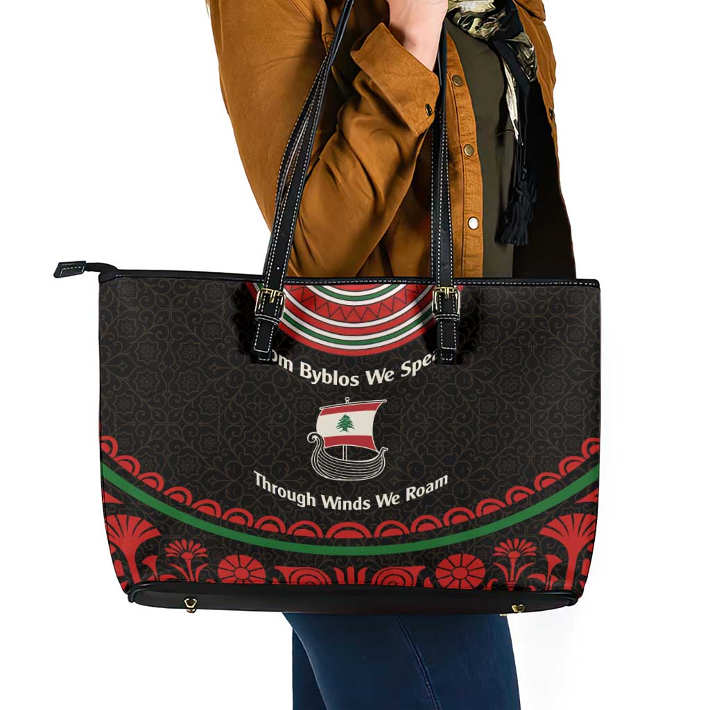 Lebanon Phoenician Ship Leather Tote Bag with Byblos Heritage and Cedar Sail Design