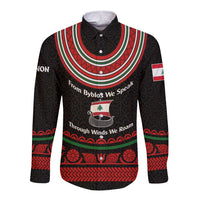 Lebanon Phoenician Ship Long Sleeve Button Shirt with Byblos Heritage and Cedar Sail Design