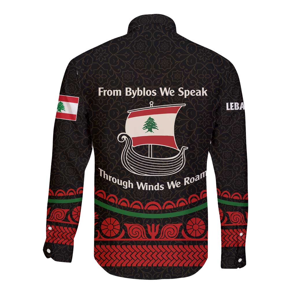 Lebanon Phoenician Ship Long Sleeve Button Shirt with Byblos Heritage and Cedar Sail Design