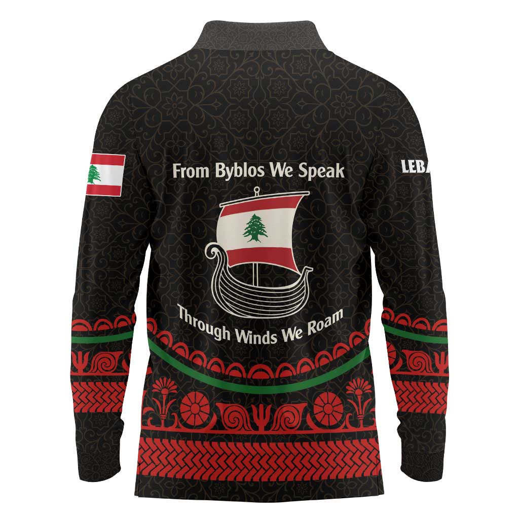 Lebanon Phoenician Ship Long Sleeve Polo Shirt with Byblos Heritage and Cedar Sail Design