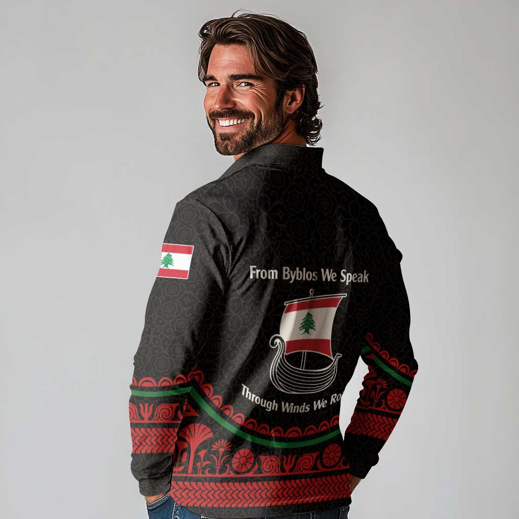 Lebanon Phoenician Ship Long Sleeve Polo Shirt with Byblos Heritage and Cedar Sail Design
