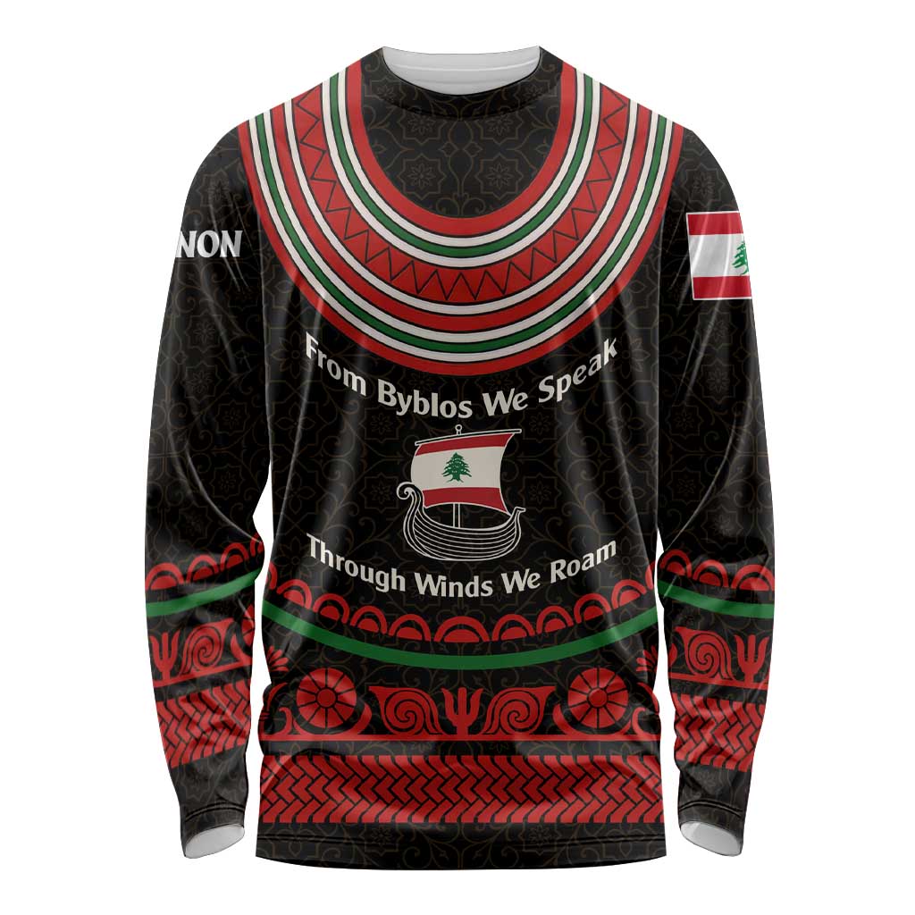 Lebanon Phoenician Ship Long Sleeve Shirt with Byblos Heritage and Cedar Sail Design