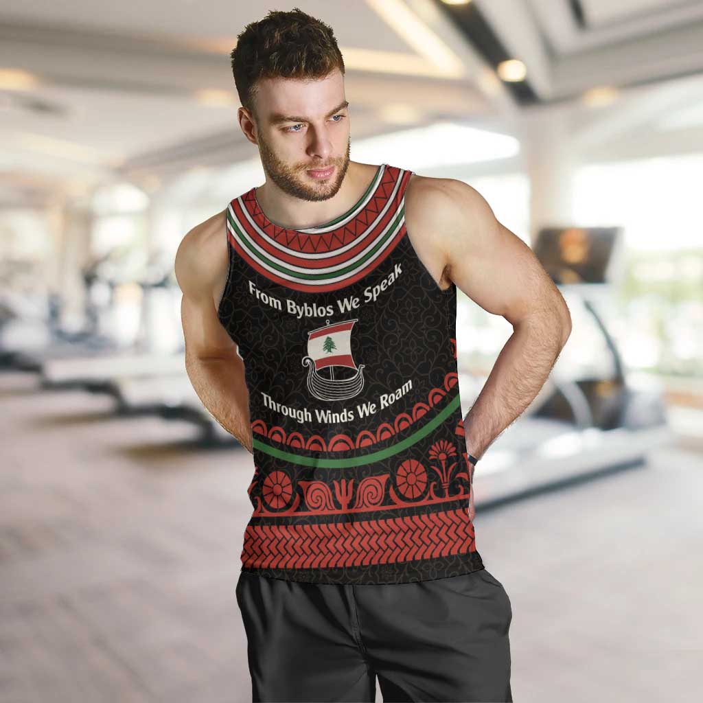 Lebanon Phoenician Ship Men Tank Top with Byblos Heritage and Cedar Sail Design