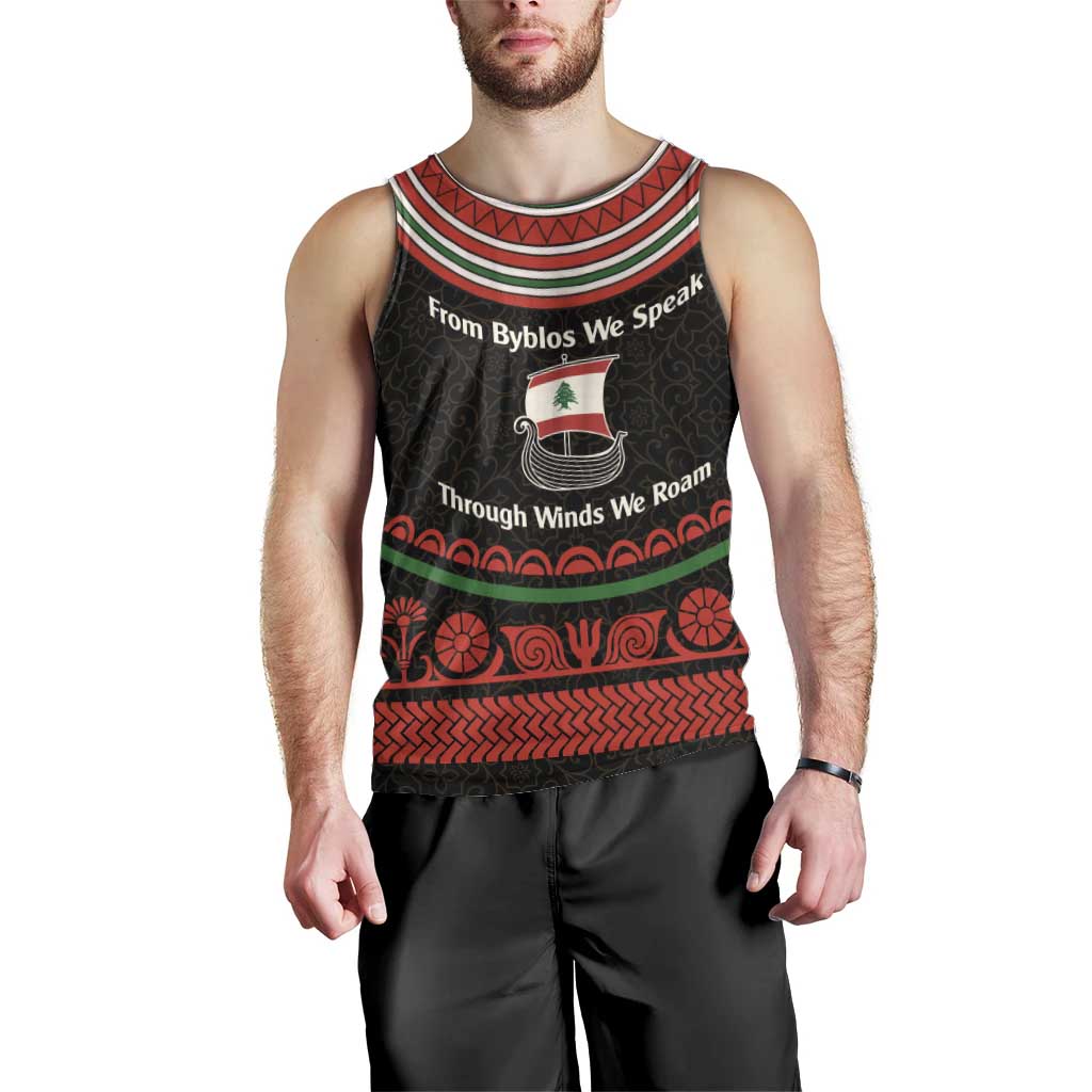 Lebanon Phoenician Ship Men Tank Top with Byblos Heritage and Cedar Sail Design