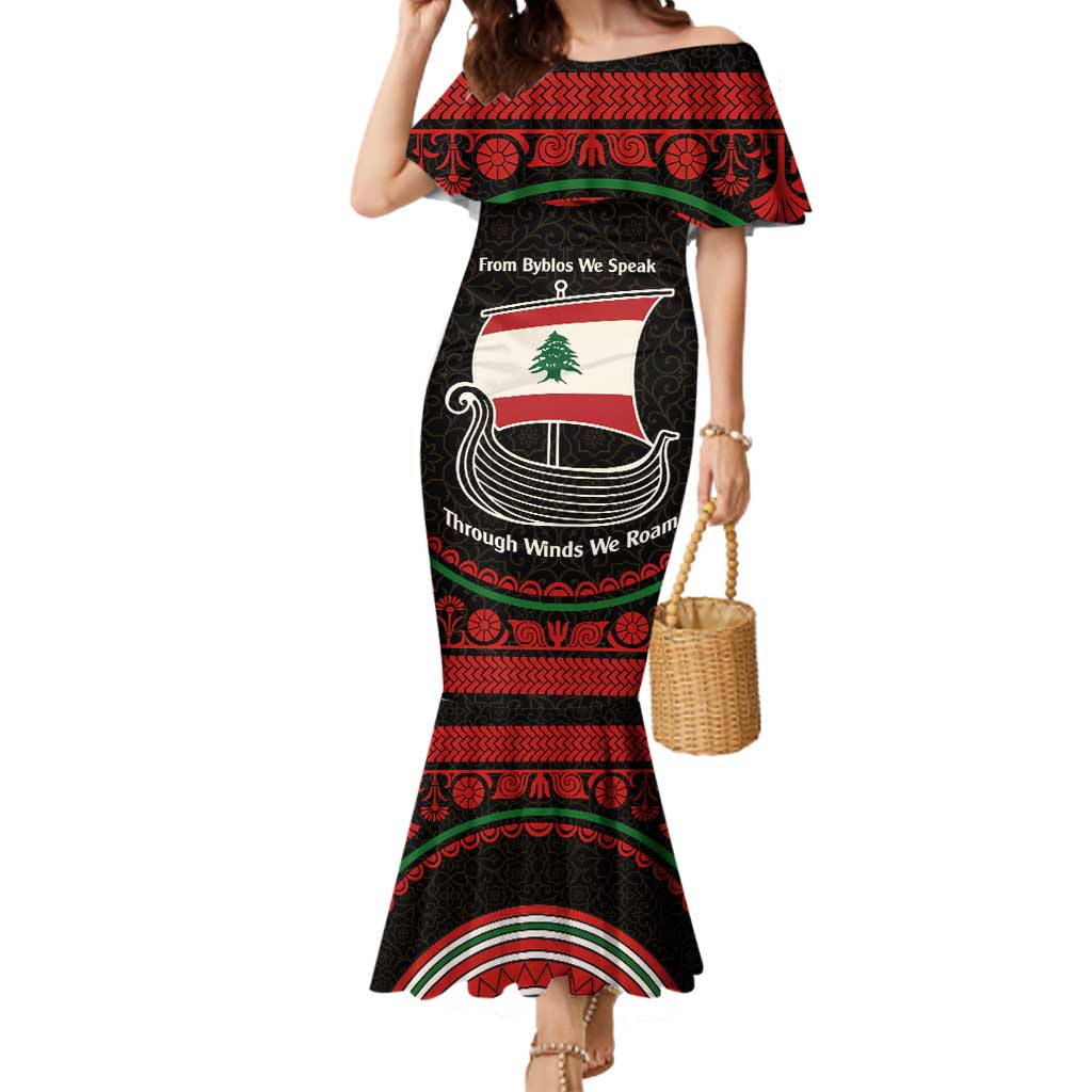 Lebanon Phoenician Ship Mermaid Dress with Byblos Heritage and Cedar Sail Design