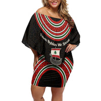 Lebanon Phoenician Ship Off Shoulder Short Dress with Byblos Heritage and Cedar Sail Design