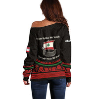 Lebanon Phoenician Ship Off Shoulder Sweater with Byblos Heritage and Cedar Sail Design