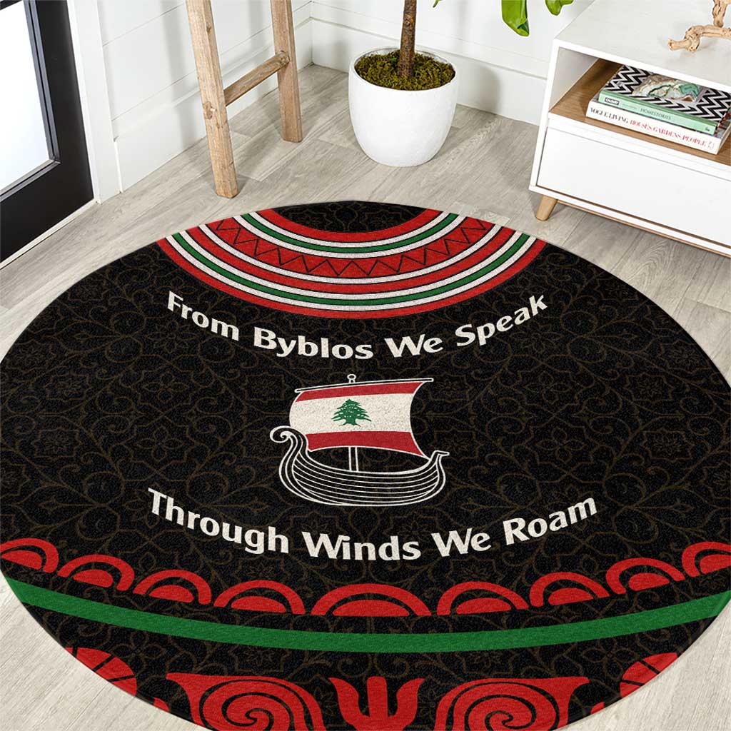 Lebanon Phoenician Ship Round Carpet with Byblos Heritage and Cedar Sail Design
