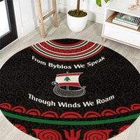 Lebanon Phoenician Ship Round Carpet with Byblos Heritage and Cedar Sail Design