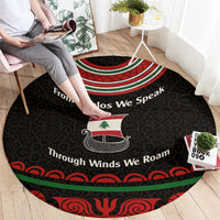 Lebanon Phoenician Ship Round Carpet with Byblos Heritage and Cedar Sail Design