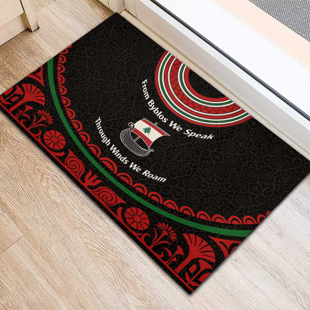Lebanon Phoenician Ship Rubber Doormat with Byblos Heritage and Cedar Sail Design