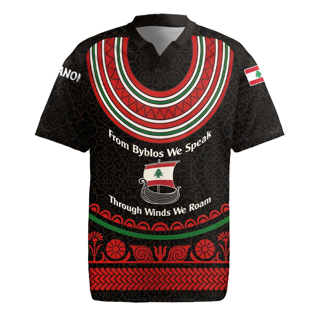 Lebanon Phoenician Ship Rugby Jersey with Byblos Heritage and Cedar Sail Design