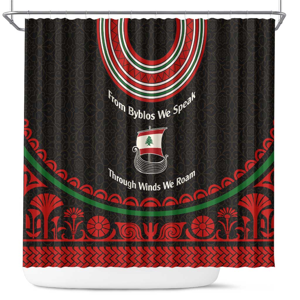 Lebanon Phoenician Ship Shower Curtain with Byblos Heritage and Cedar Sail Design