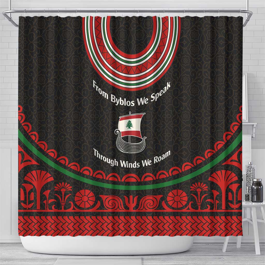 Lebanon Phoenician Ship Shower Curtain with Byblos Heritage and Cedar Sail Design