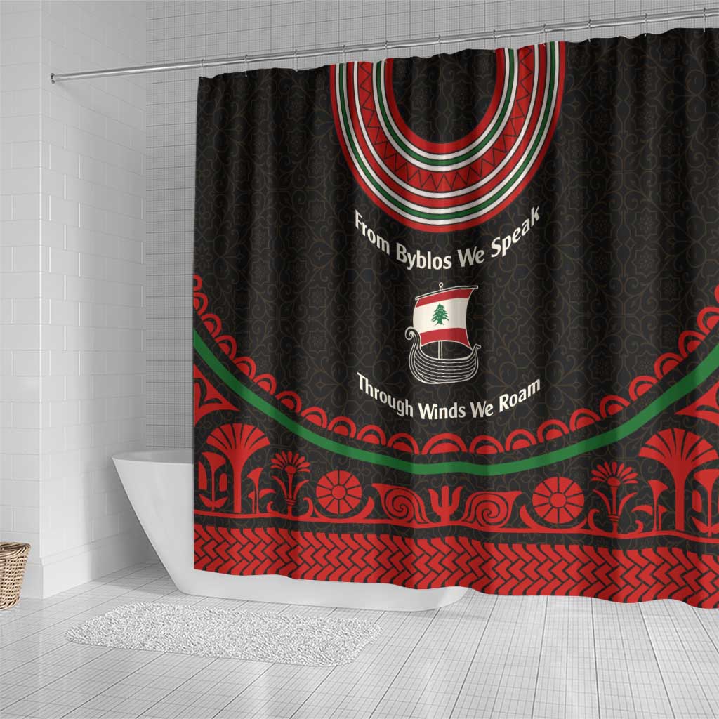 Lebanon Phoenician Ship Shower Curtain with Byblos Heritage and Cedar Sail Design