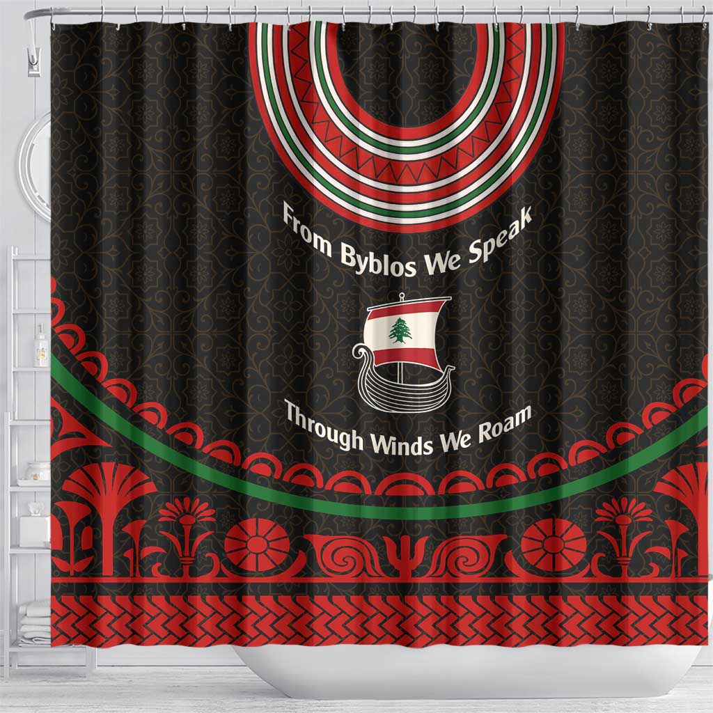 Lebanon Phoenician Ship Shower Curtain with Byblos Heritage and Cedar Sail Design