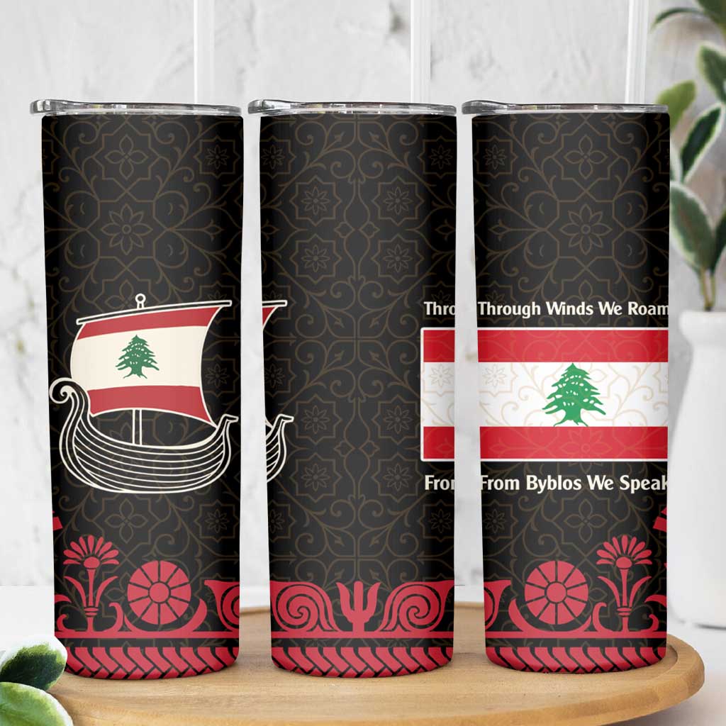 Lebanon Phoenician Ship Skinny Tumbler with Byblos Heritage and Cedar Sail Design