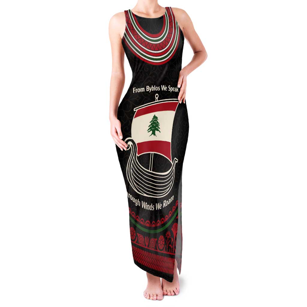 Lebanon Phoenician Ship Tank Maxi Dress with Byblos Heritage and Cedar Sail Design