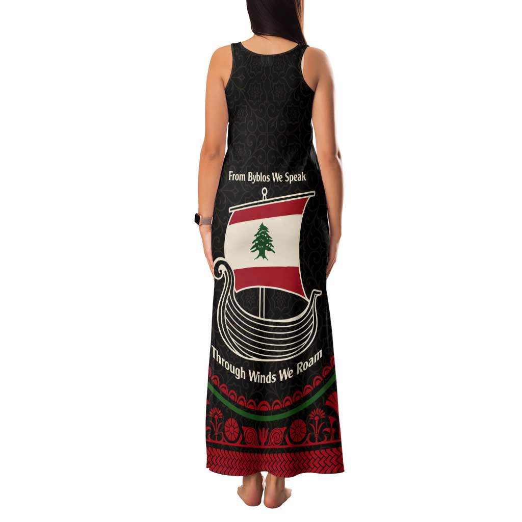 Lebanon Phoenician Ship Tank Maxi Dress with Byblos Heritage and Cedar Sail Design
